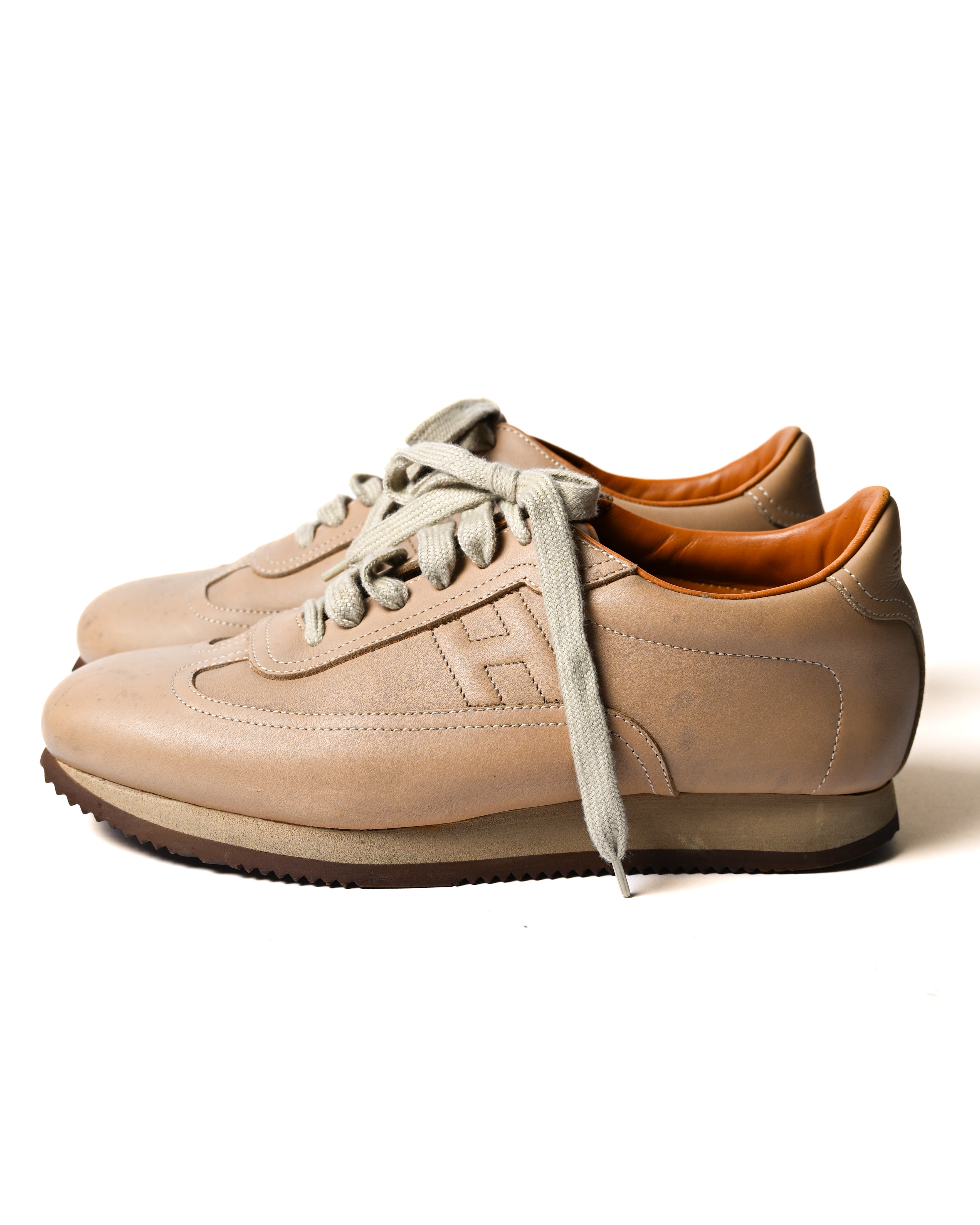 HERMES/ “Quick” H-Logo Leather Sneaker Brown