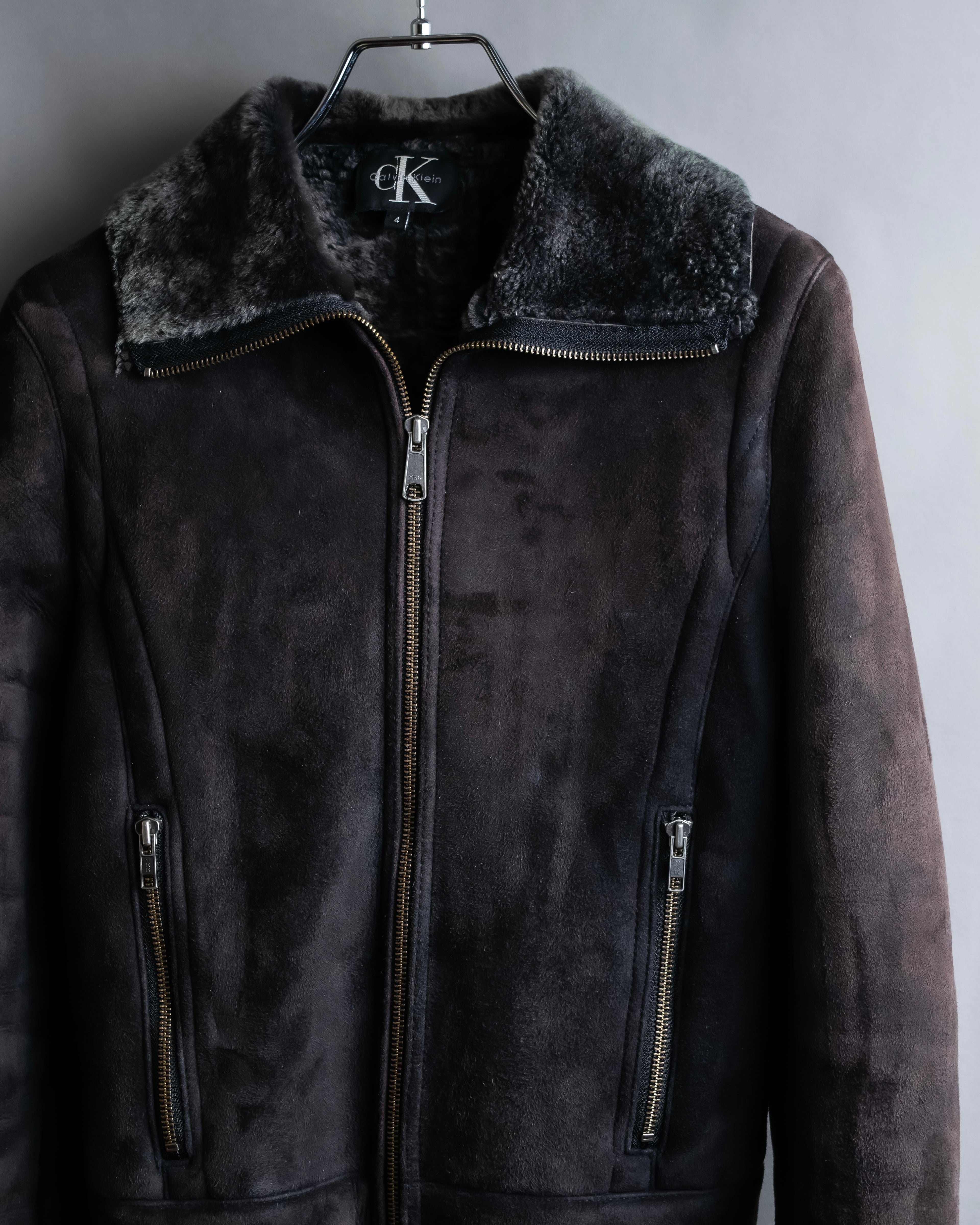 "CALVIN KLEIN" Mouton design zip-up suede jacket