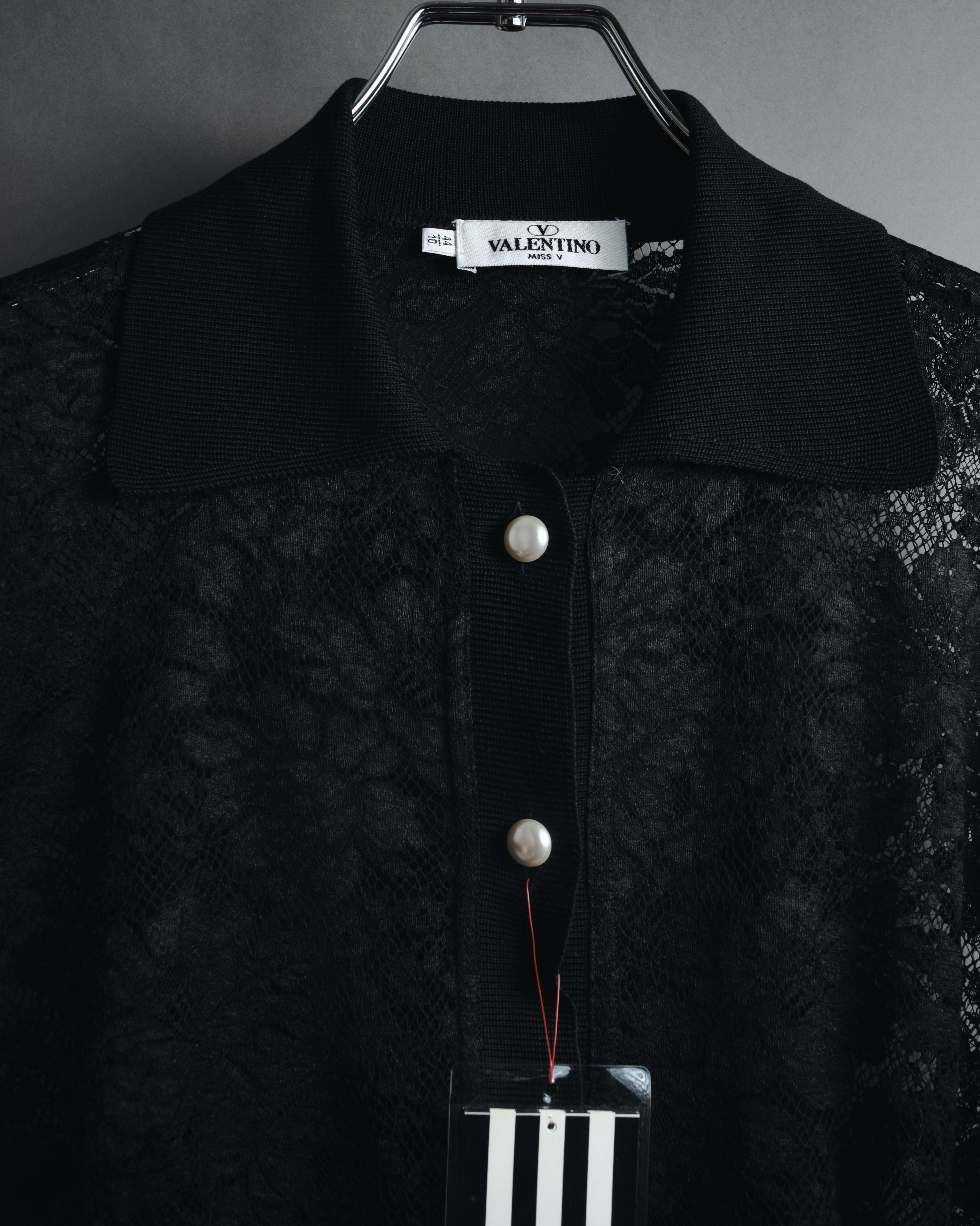 "VALENTINO MISS V" Late 80s botanical lace polo shirt