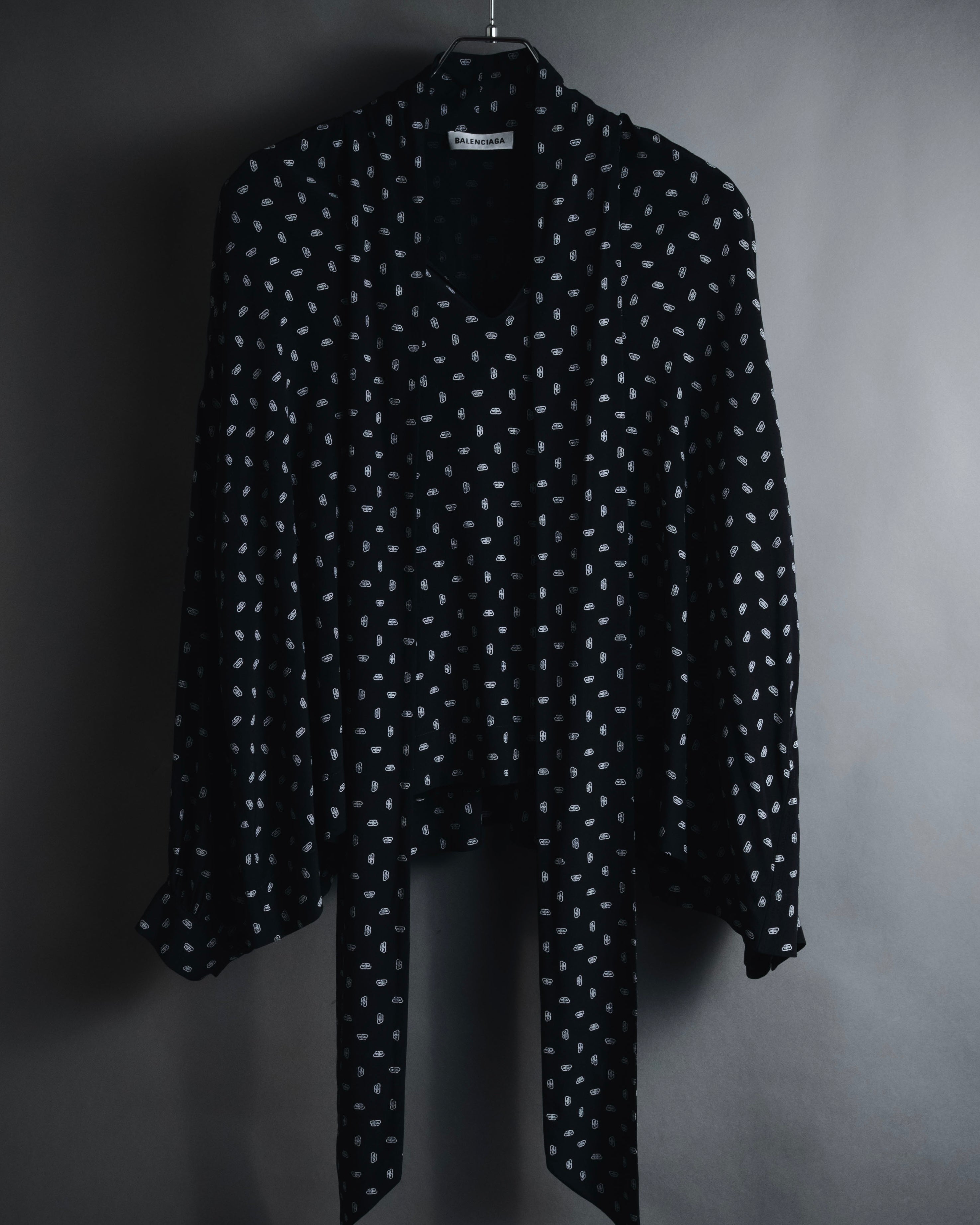 "BALENCIAGA" All-over Logo Bow-Tie Blouse