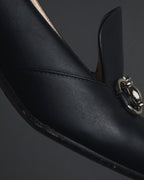 "GUCCI" Michele design horsebit leather heel loafers