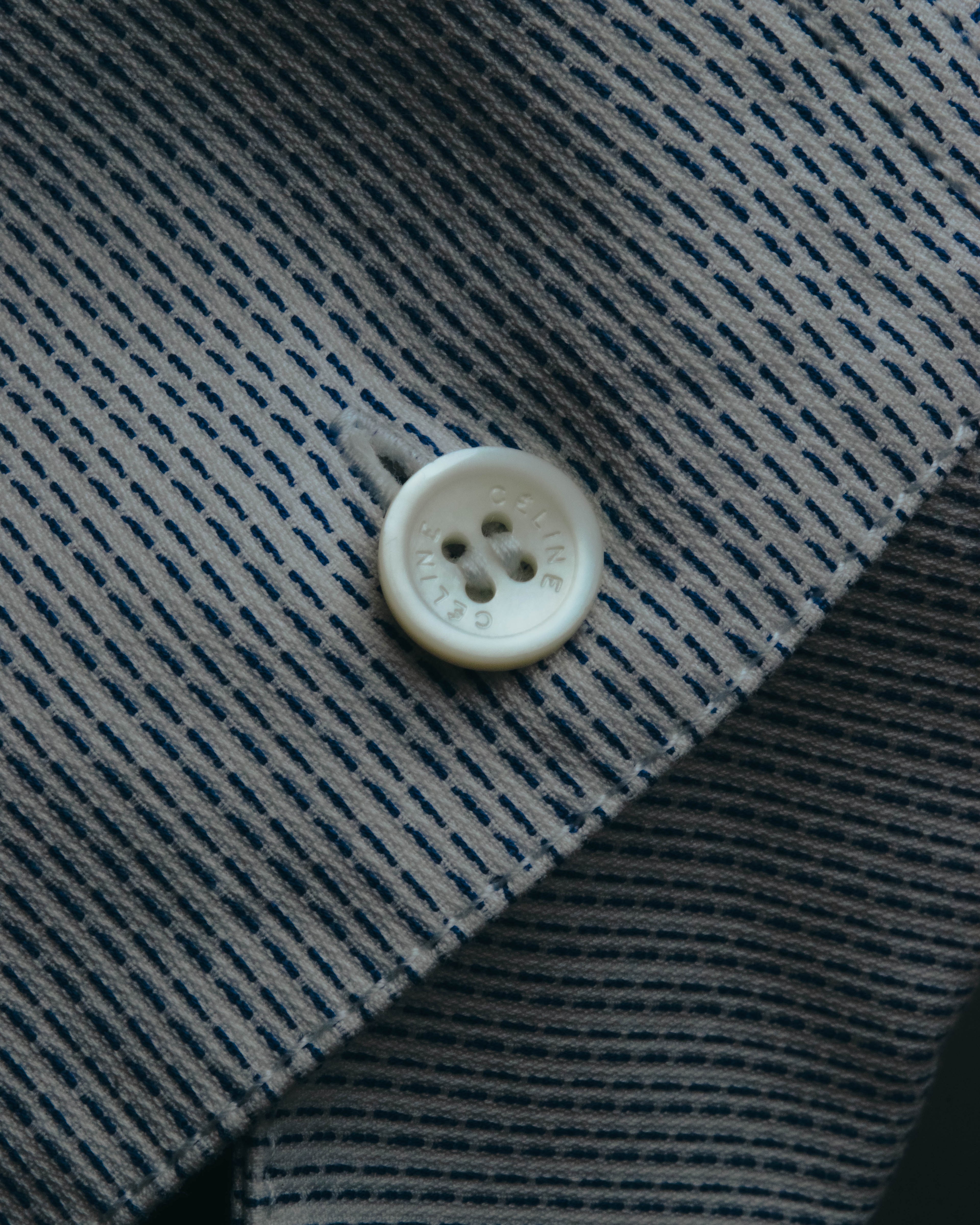 "CÉLINE" 10's Textured cotton collarless tunic shirt