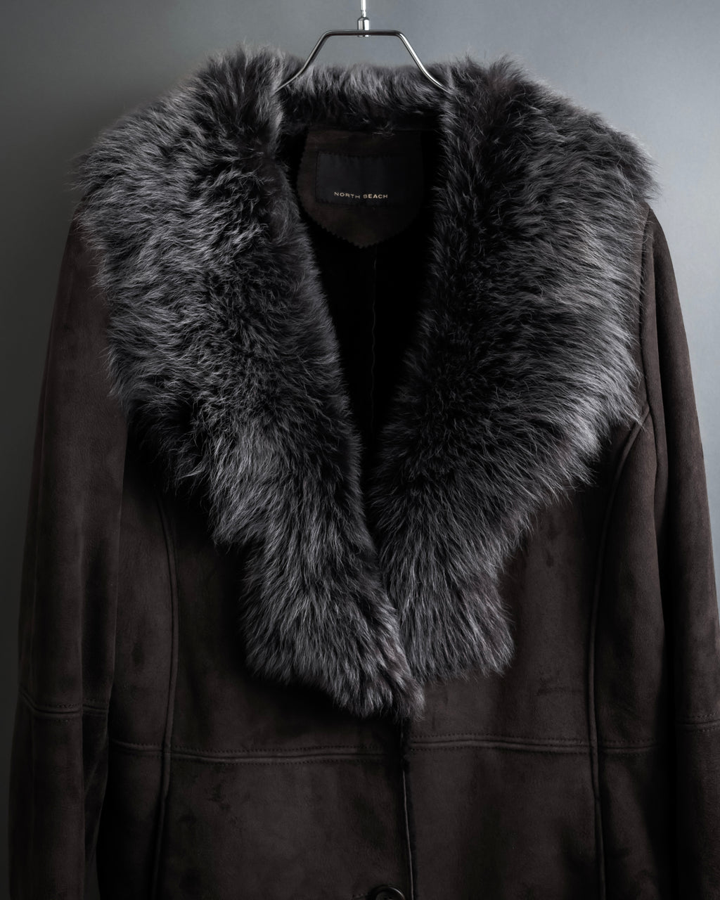 "NORTH BEACH" Smoky lamb fur design suede leather coat