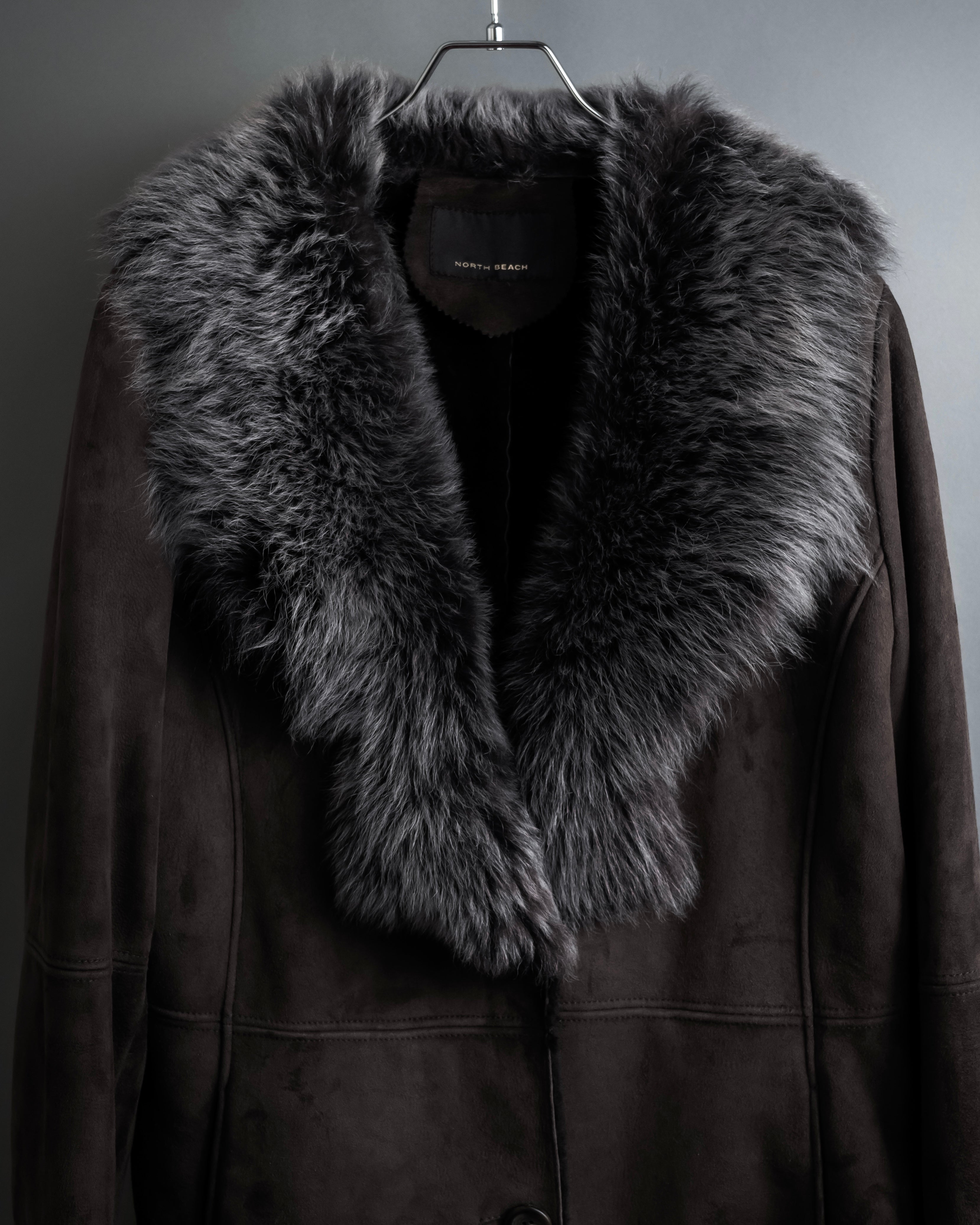 "NORTH BEACH" Smoky lamb fur design suede leather coat