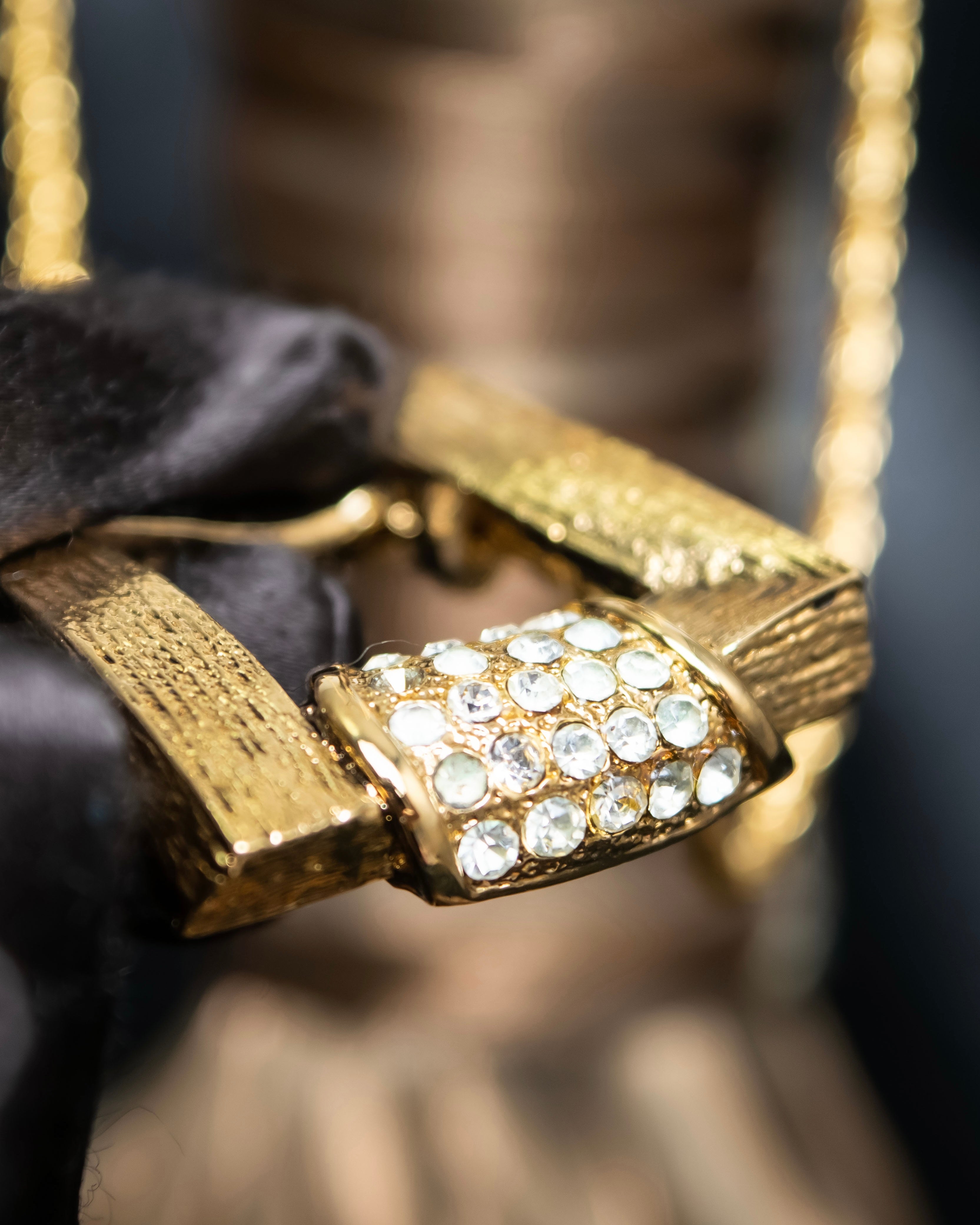 "YVES SAINT LAURENT" rhinestone motif gold necklace