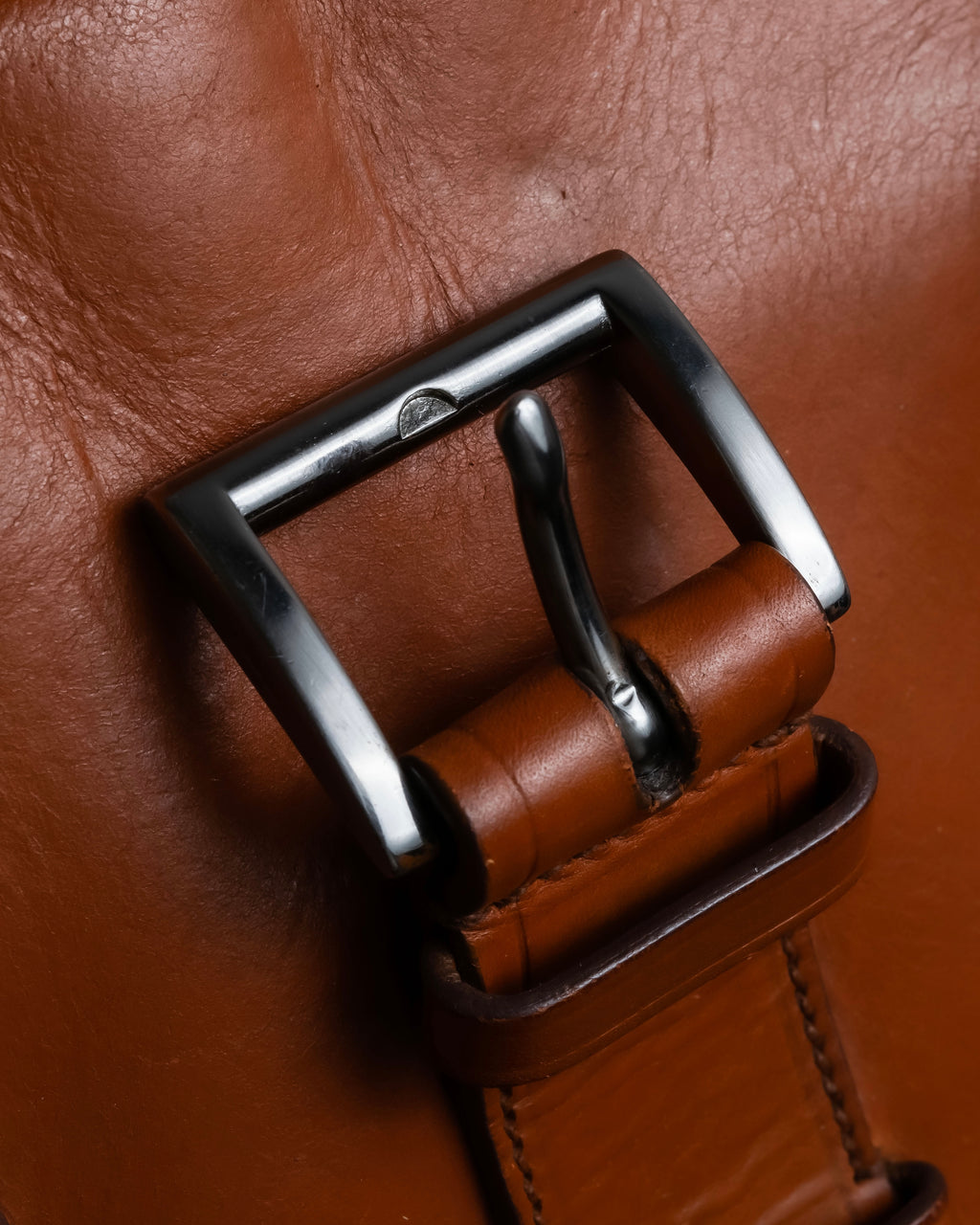 "PRADA" Belt flap detail rounded boston leather bag