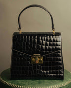-SPECIAL- "TIFFANY & CO." 70's-80's Shiny crocodile top handle bag