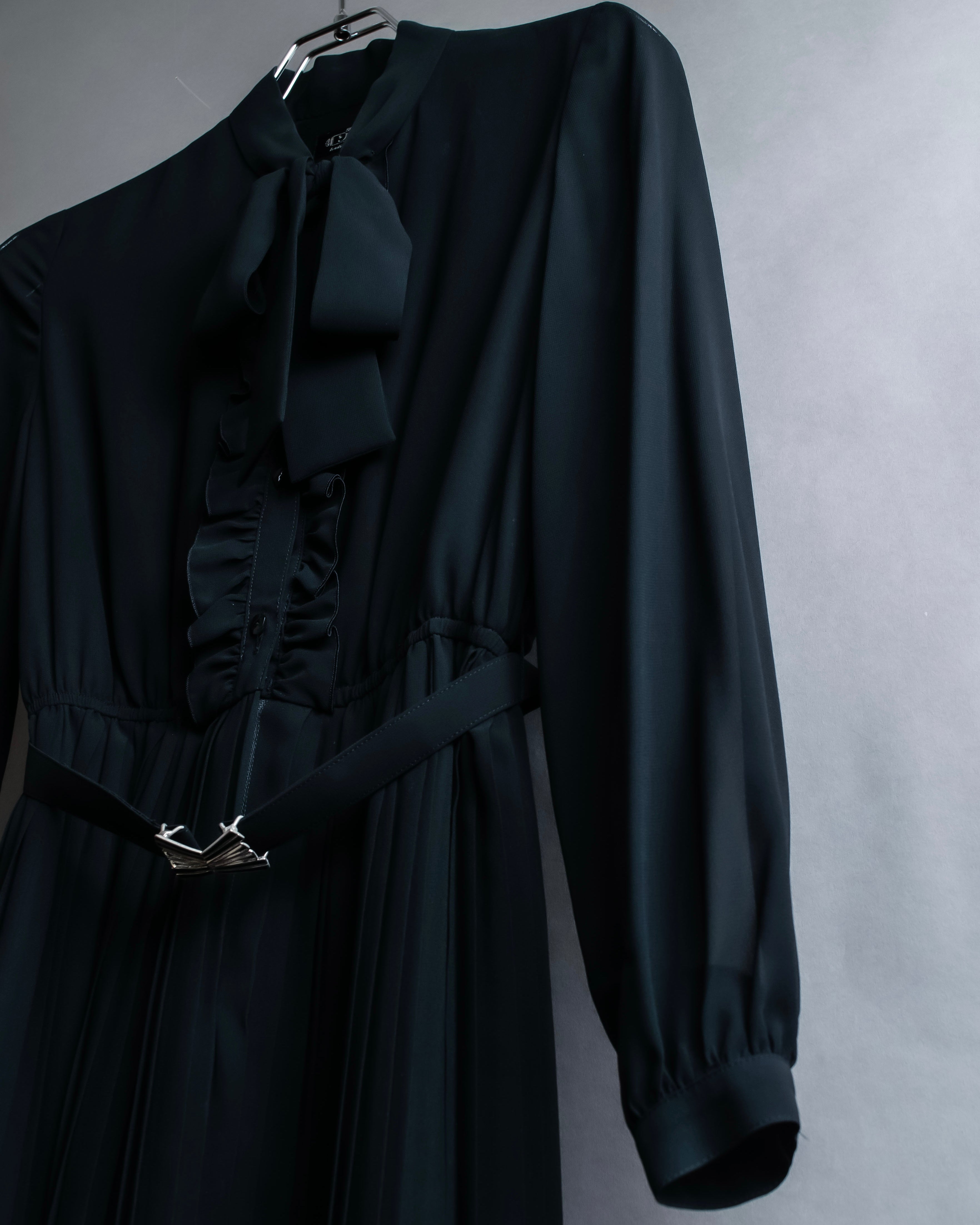 "SOANA" Bowtie belted design long black dress