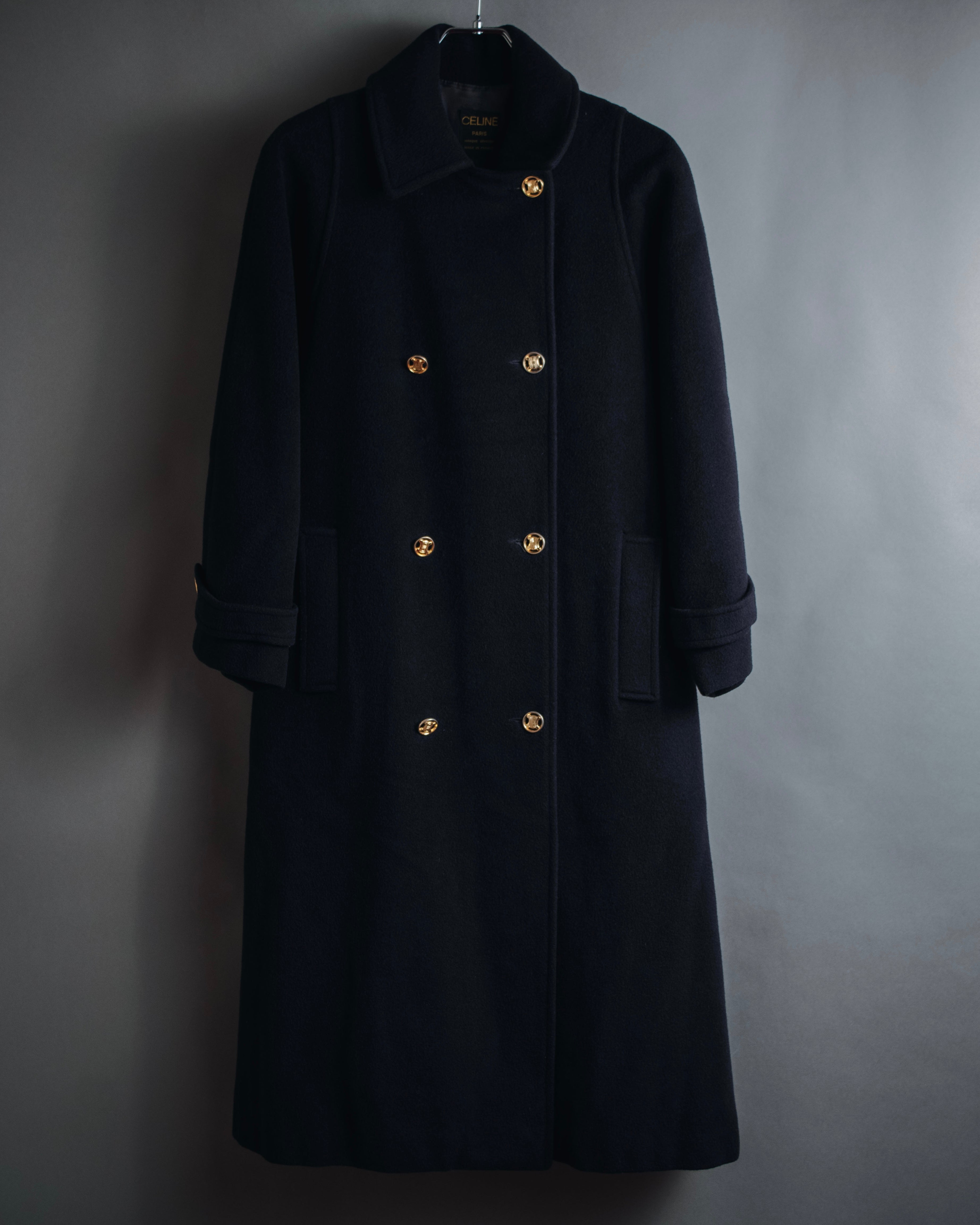 "CELINE" Late 80’s-early 90’s triomphe button belted wool coat