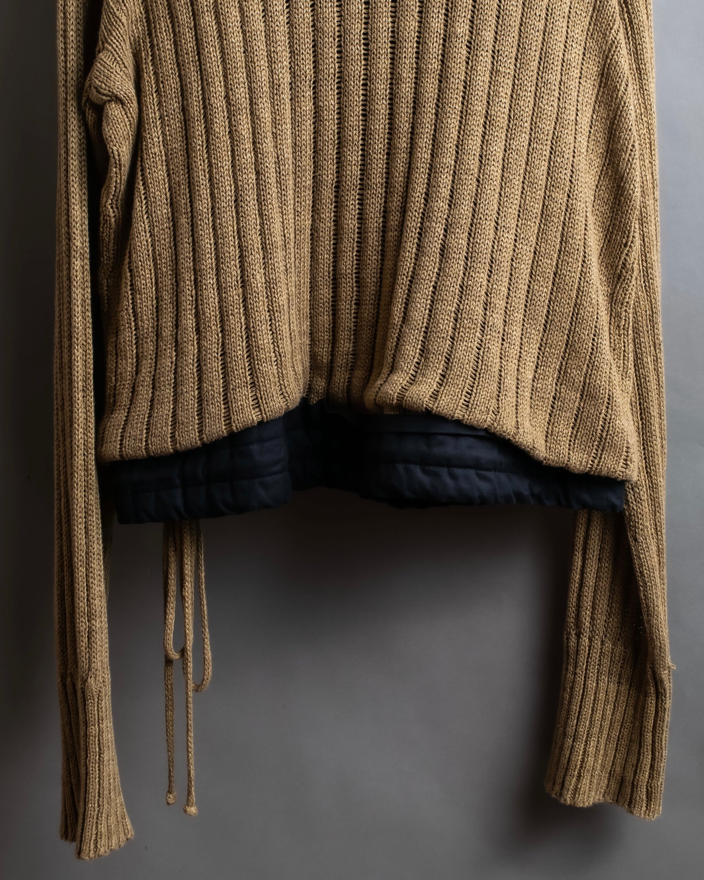 "MAISON MARGIELA" Ribbed drawcord cotton linen knit pullover