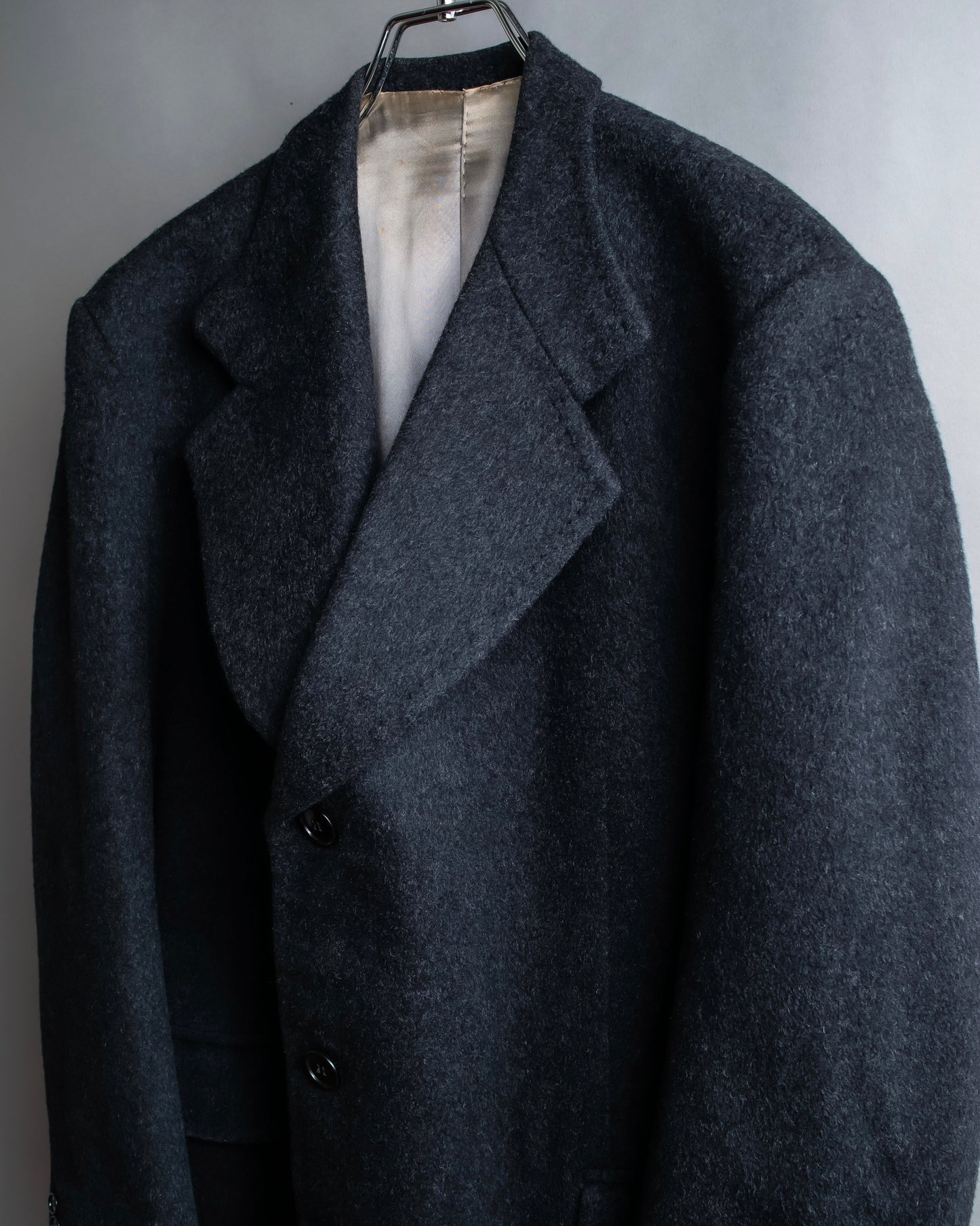 "Vintage brushed texture oversized mid-length chester coat"