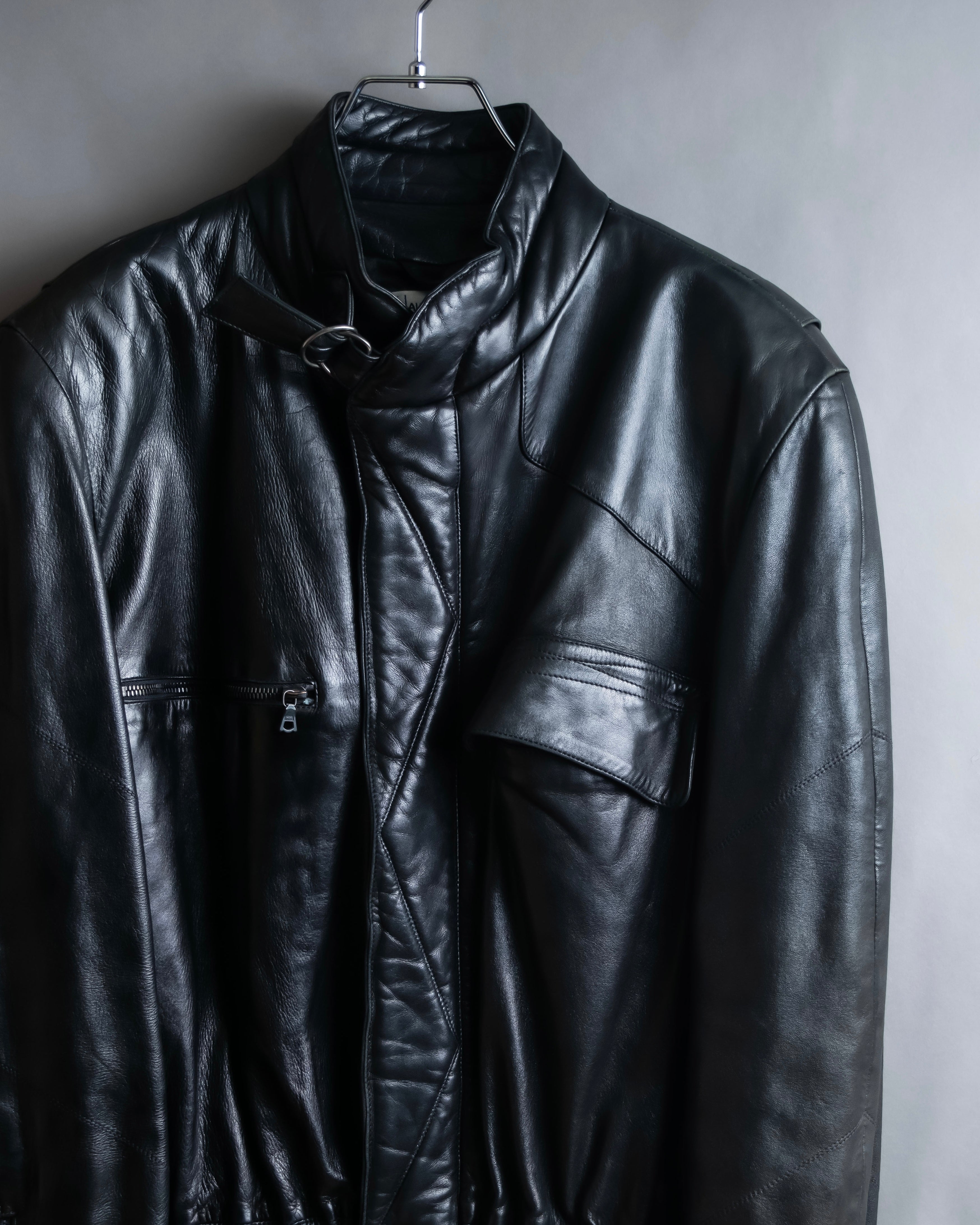 "Claude Montana" Drawcord detail stand-up collar leather blouson