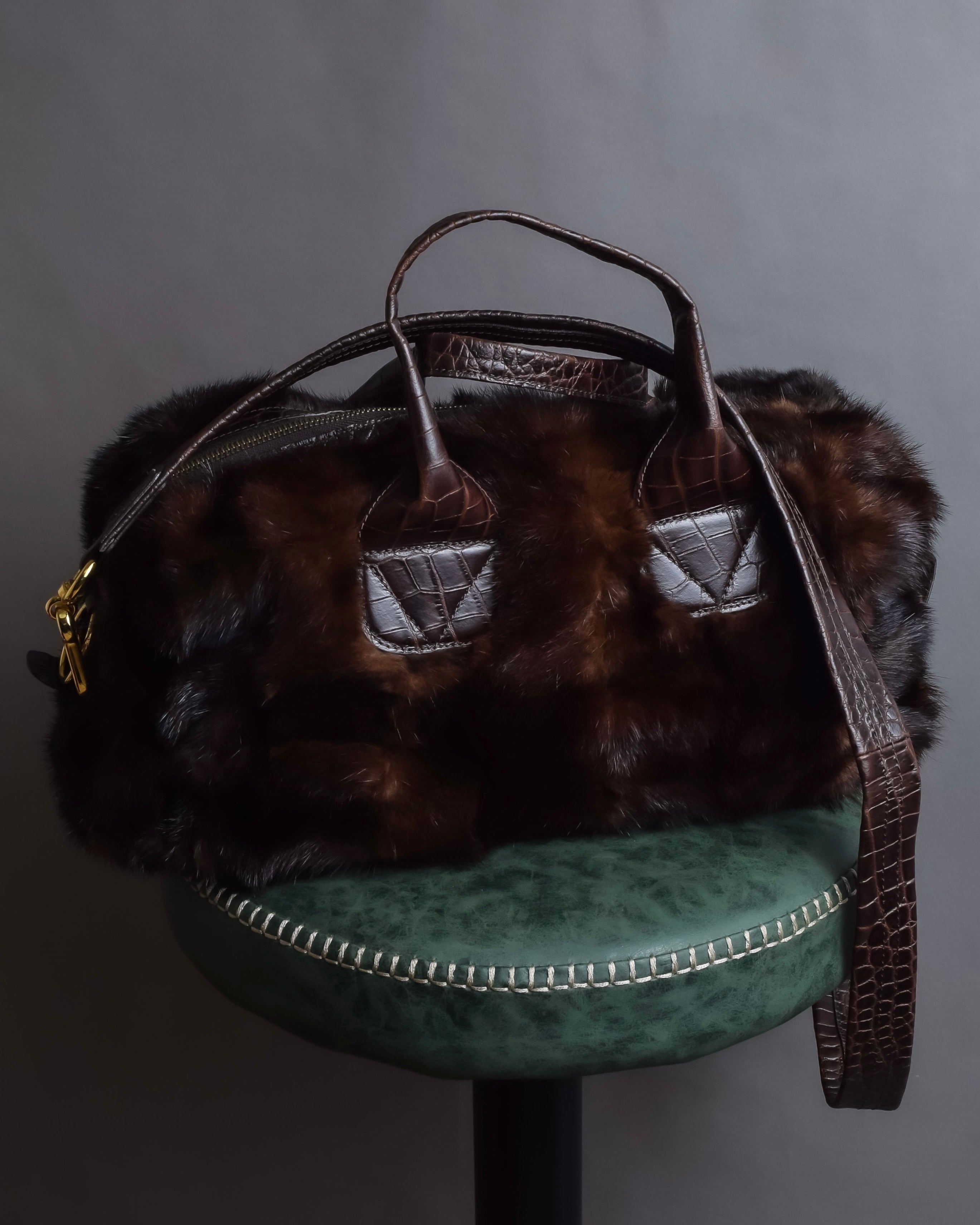 "FALORNI ITALIA LE BORSE" Mink fur leather combination design bag