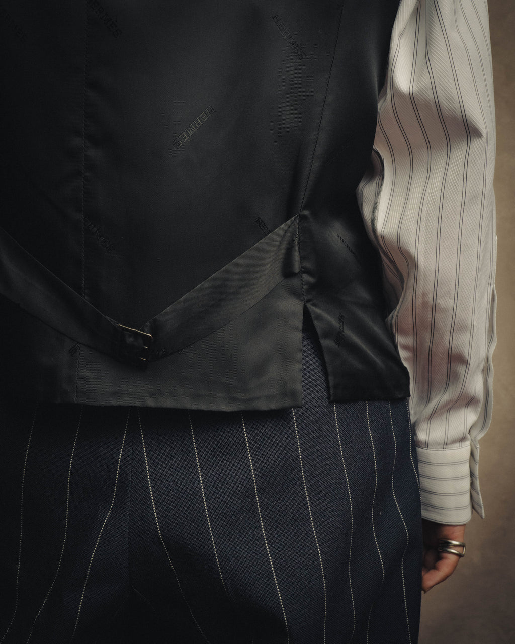 -SPECIAL- “HERMES” 2007-2009 Super 100s pinstripe tailored long gilet