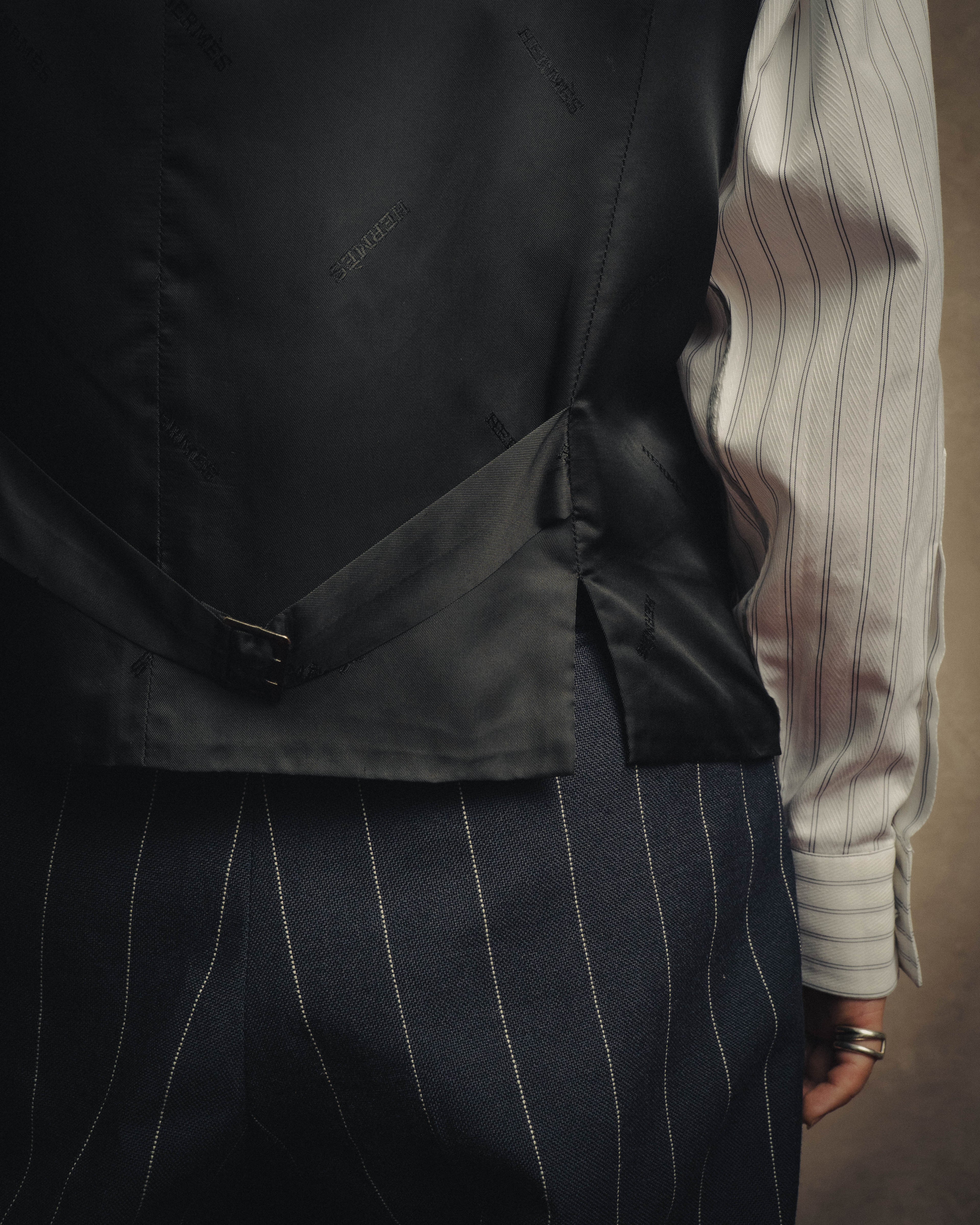 -SPECIAL- “HERMES” 2007-2009 Super 100s pinstripe tailored long gilet
