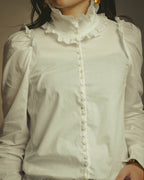 -SPECIAL- “YVES SAINT LAURENT” 70’s-90’s Ruffled high-neck blouse