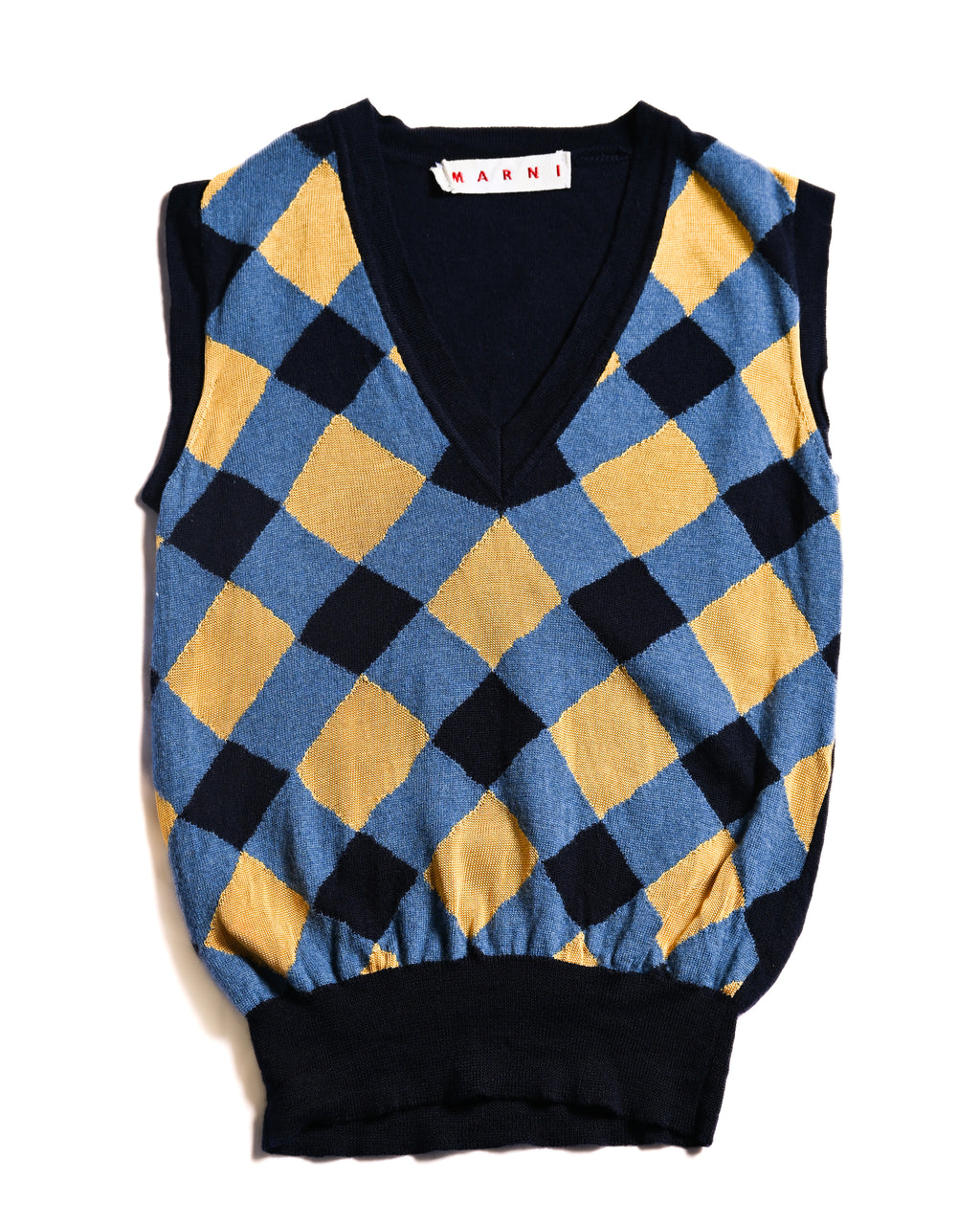MARNI/ Argyle Pattern Knit Vest Blue×Yellow