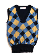 MARNI/ Argyle Pattern Knit Vest Blue×Yellow