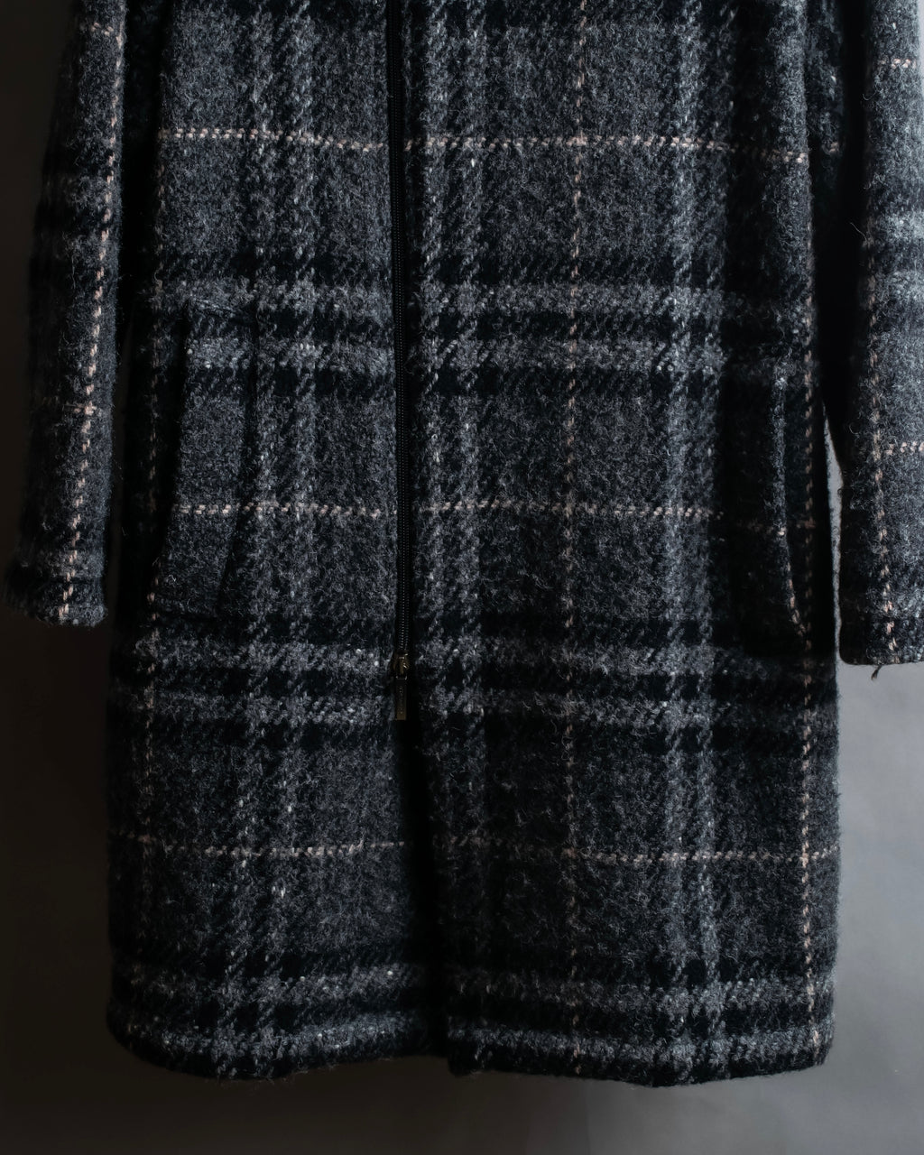 "BURBERRY" Check pattern double zipper hooded coat