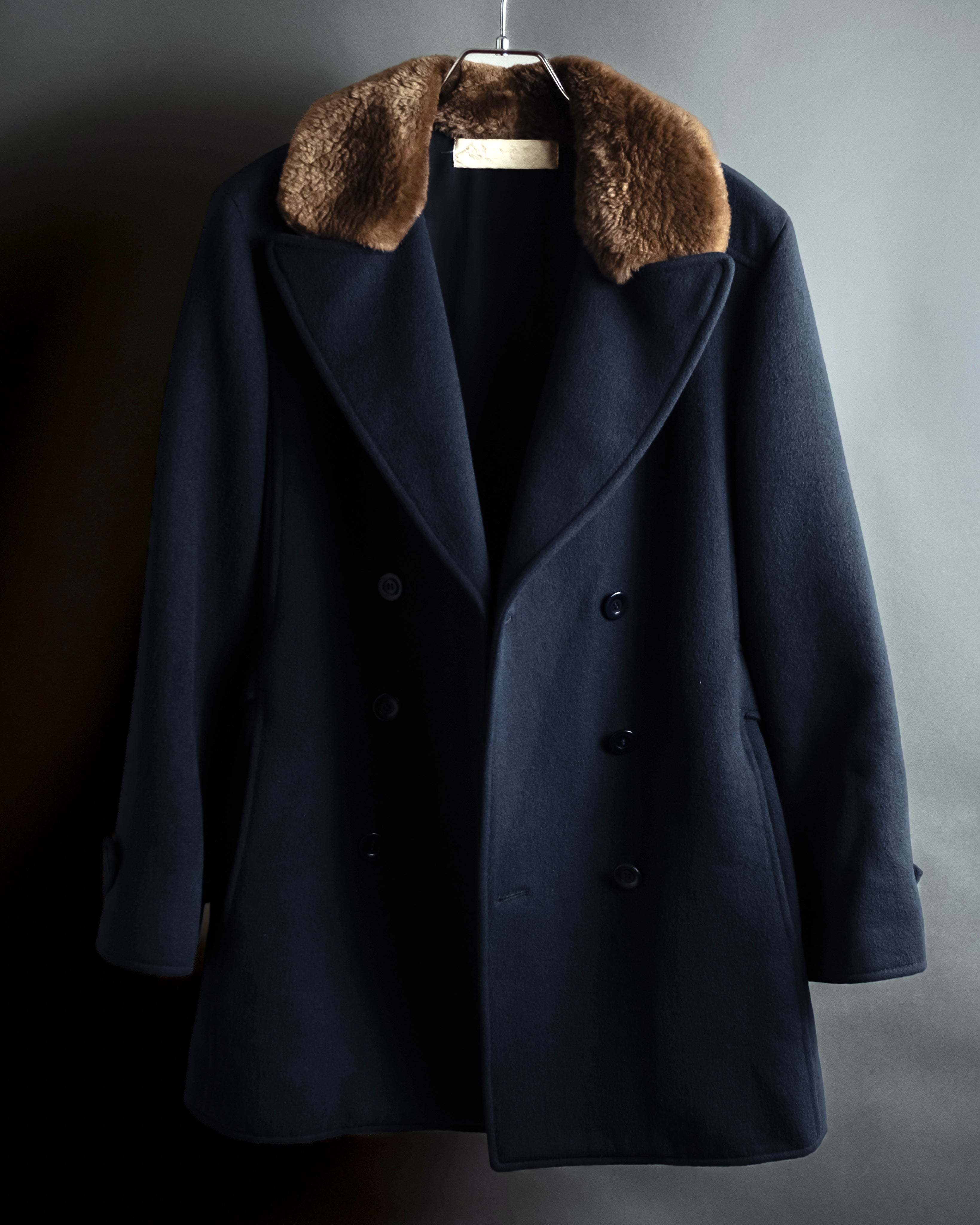 "VALENTINO" Fur collar double-breasted wool coat