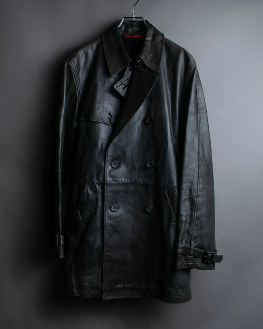 "PAUL SMITH" Military detail double-breasted sheepskin leather coat