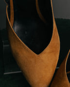 "Hermès" 90's-00's Sculptural suede pointed-toe pumps
