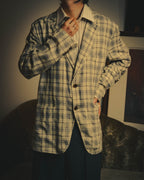 -SPECIAL- "Hermès" 10's Textured linen blend check blazer