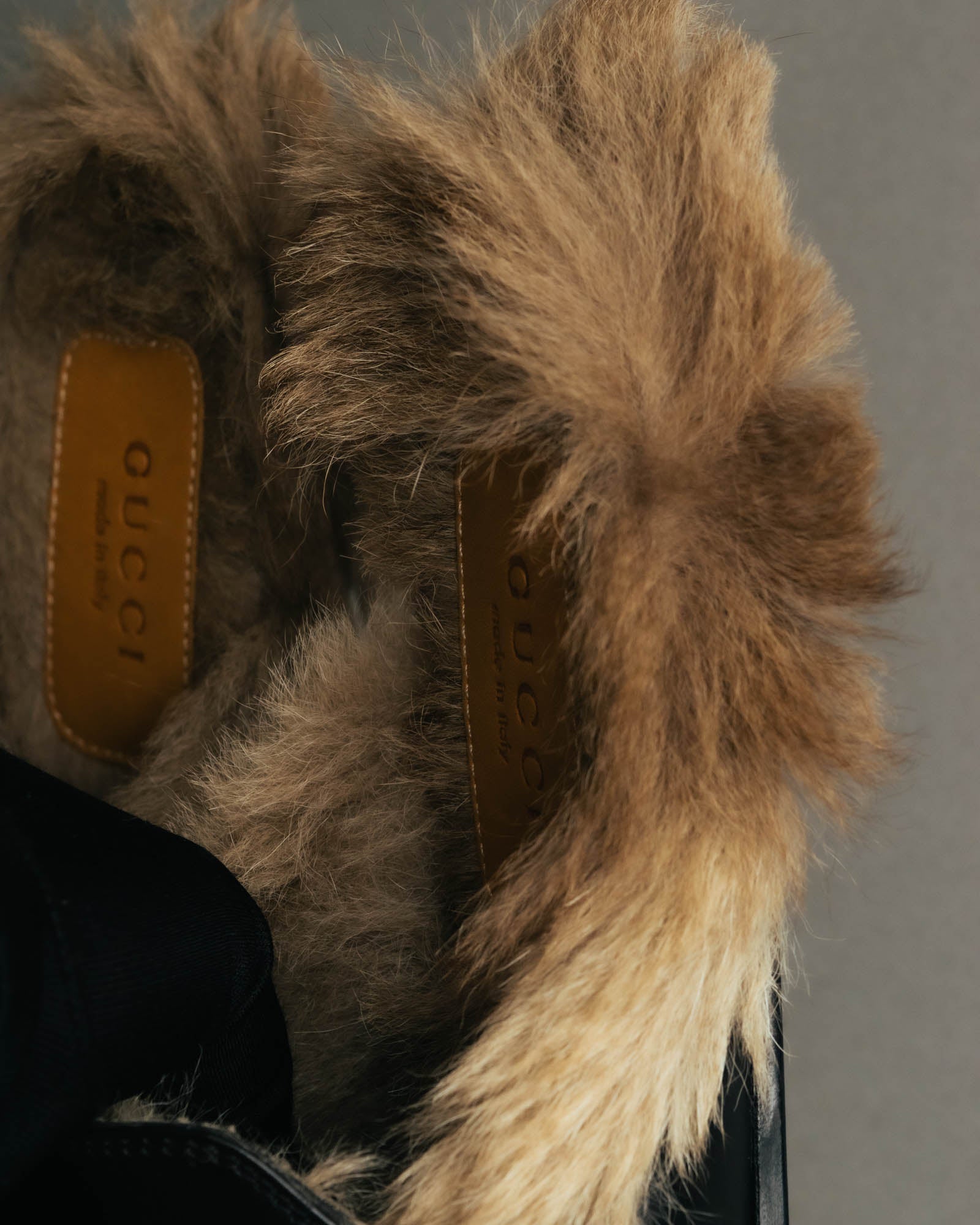"GUCCI" Fur lined horsebit backless loafer
