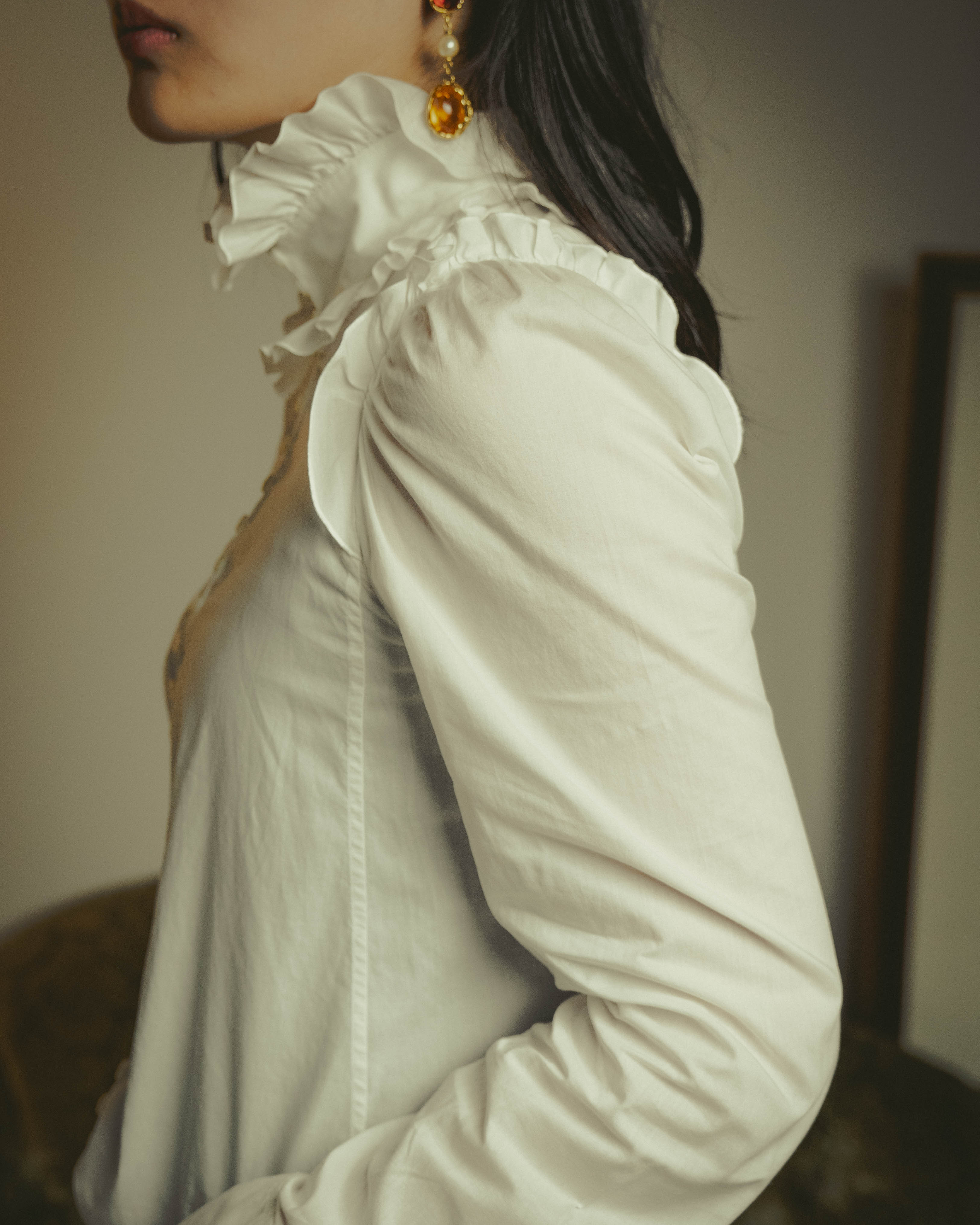 -SPECIAL- “YVES SAINT LAURENT” 70’s-90’s Ruffled high-neck blouse