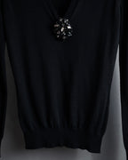 "GUCCI" Embellished v neck jewel knit sweater