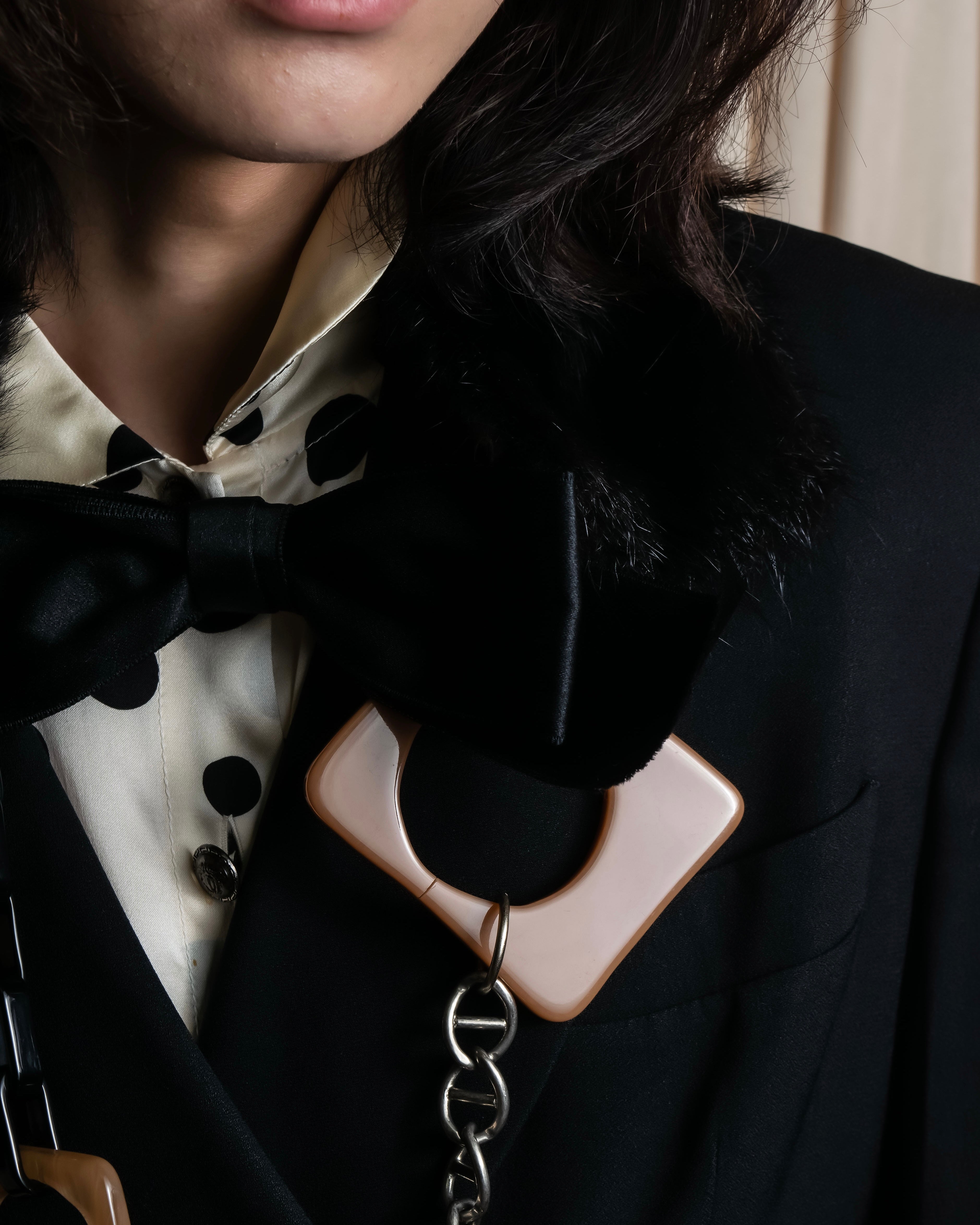 "MARNI" Faux fur collar＆mixed material docking accessory