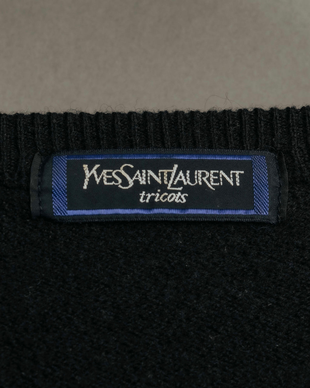 "Yves Saint Laurent" 80's-90's Minimal black wool v-neck sweater