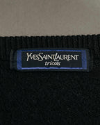 "Yves Saint Laurent" 80's-90's Minimal black wool v-neck sweater