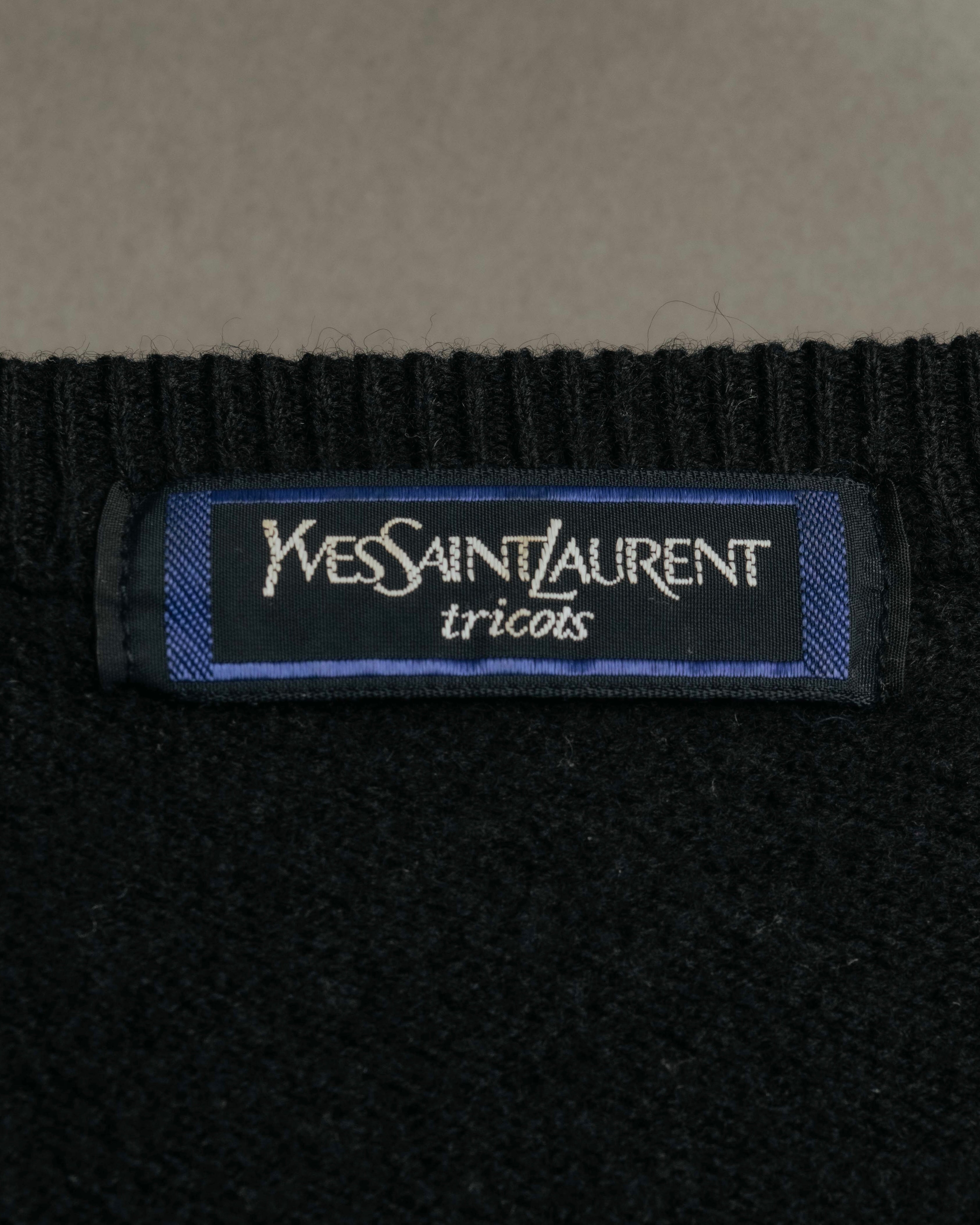"Yves Saint Laurent" 80's-90's Minimal black wool v-neck sweater
