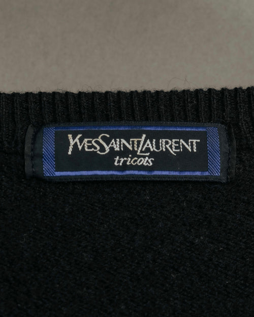 "Yves Saint Laurent" 80's-90's Minimal black wool v-neck sweater