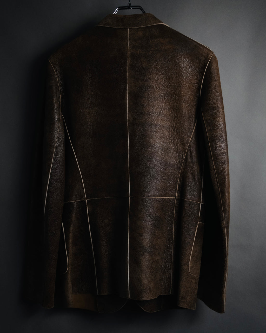 "JIL SANDER" 90’s-03 seam-detailed grained leather tailored jacket