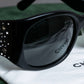 "CHANEL" Rhinestone & Coco mark engraved black lens sunglasses