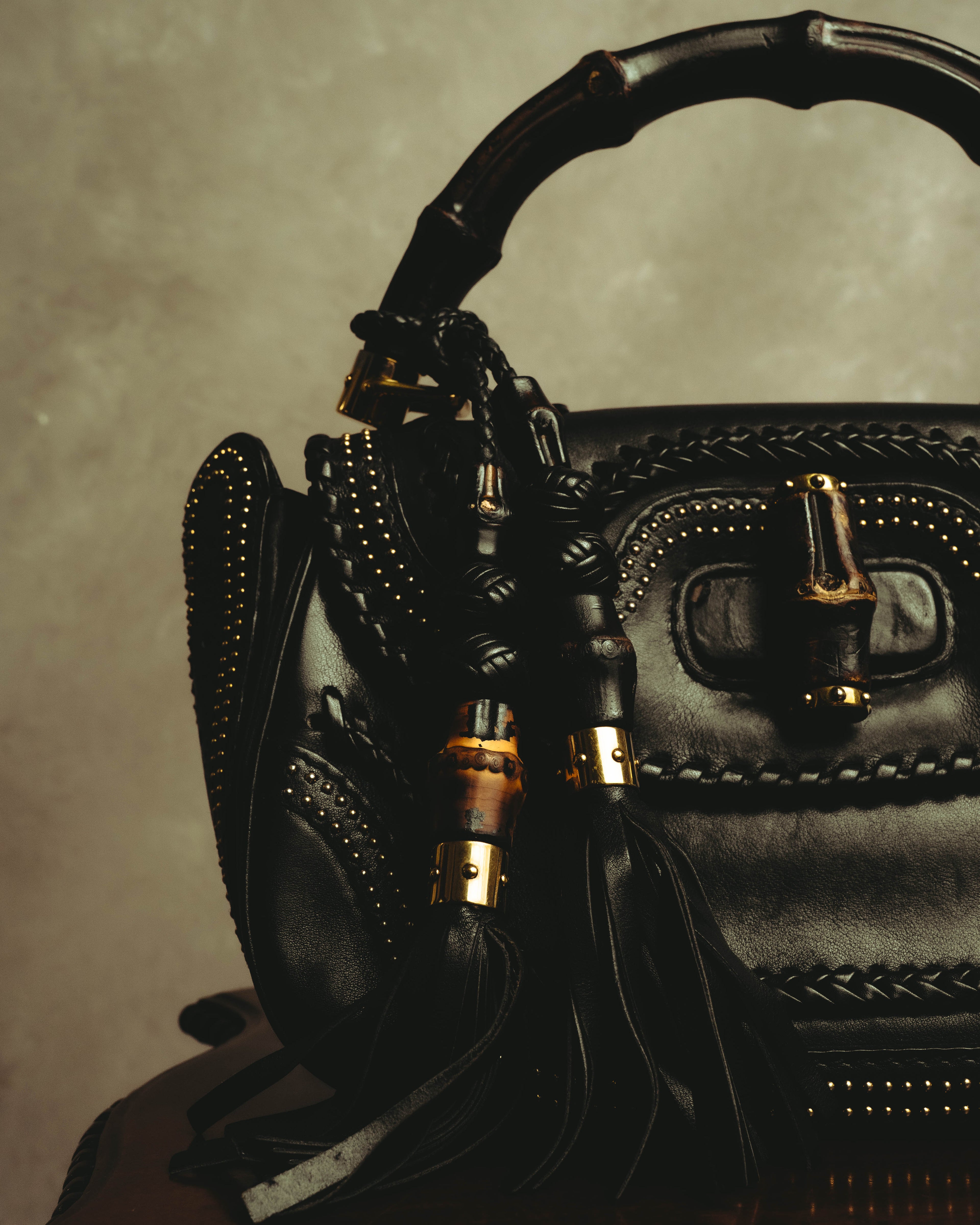–SPECIAL– "GUCCI" 10's Embellished bamboo leather handbag