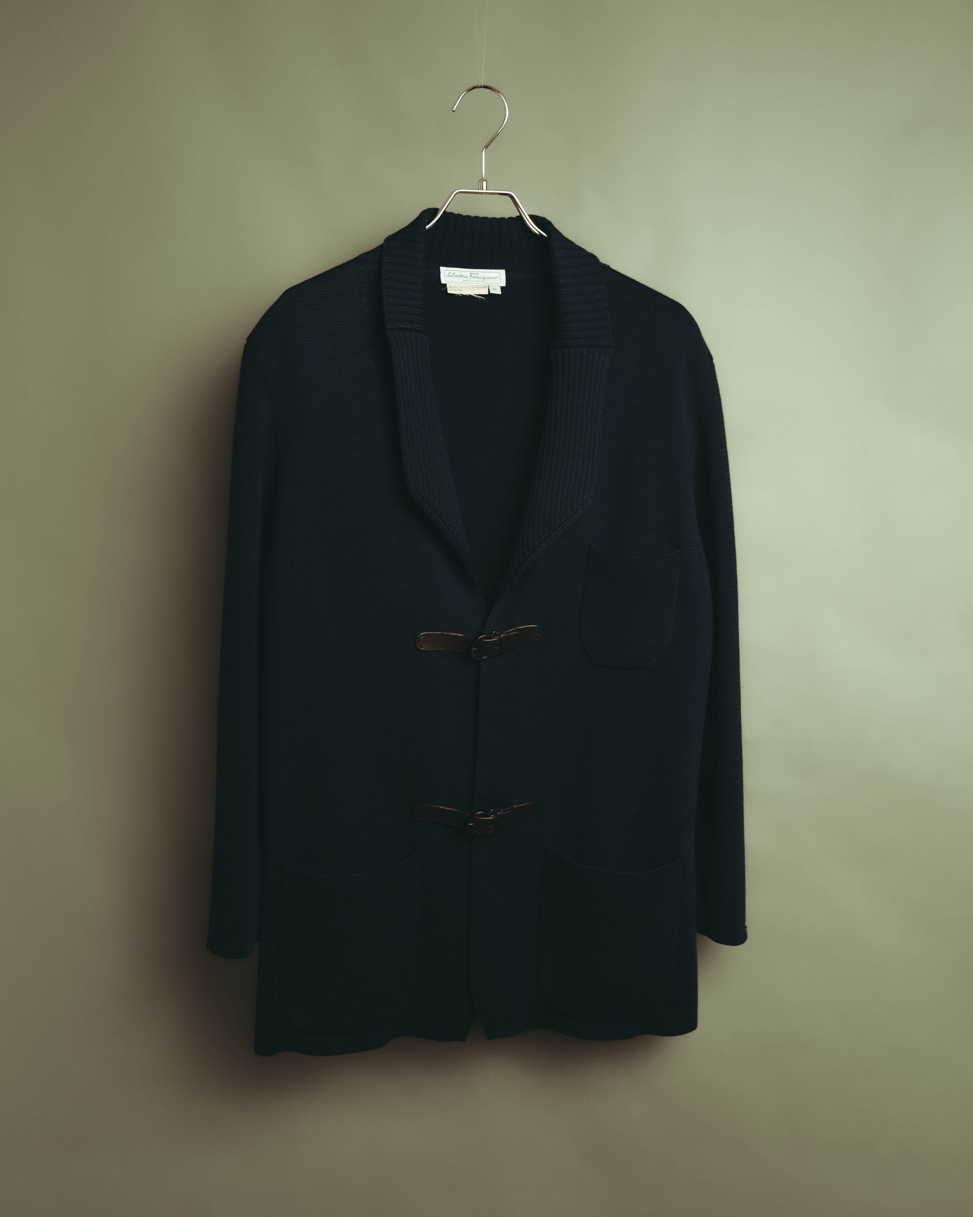 “Salvatore Ferragamo” 80’s-90’s Gancini buckle virgin wool knit jacket