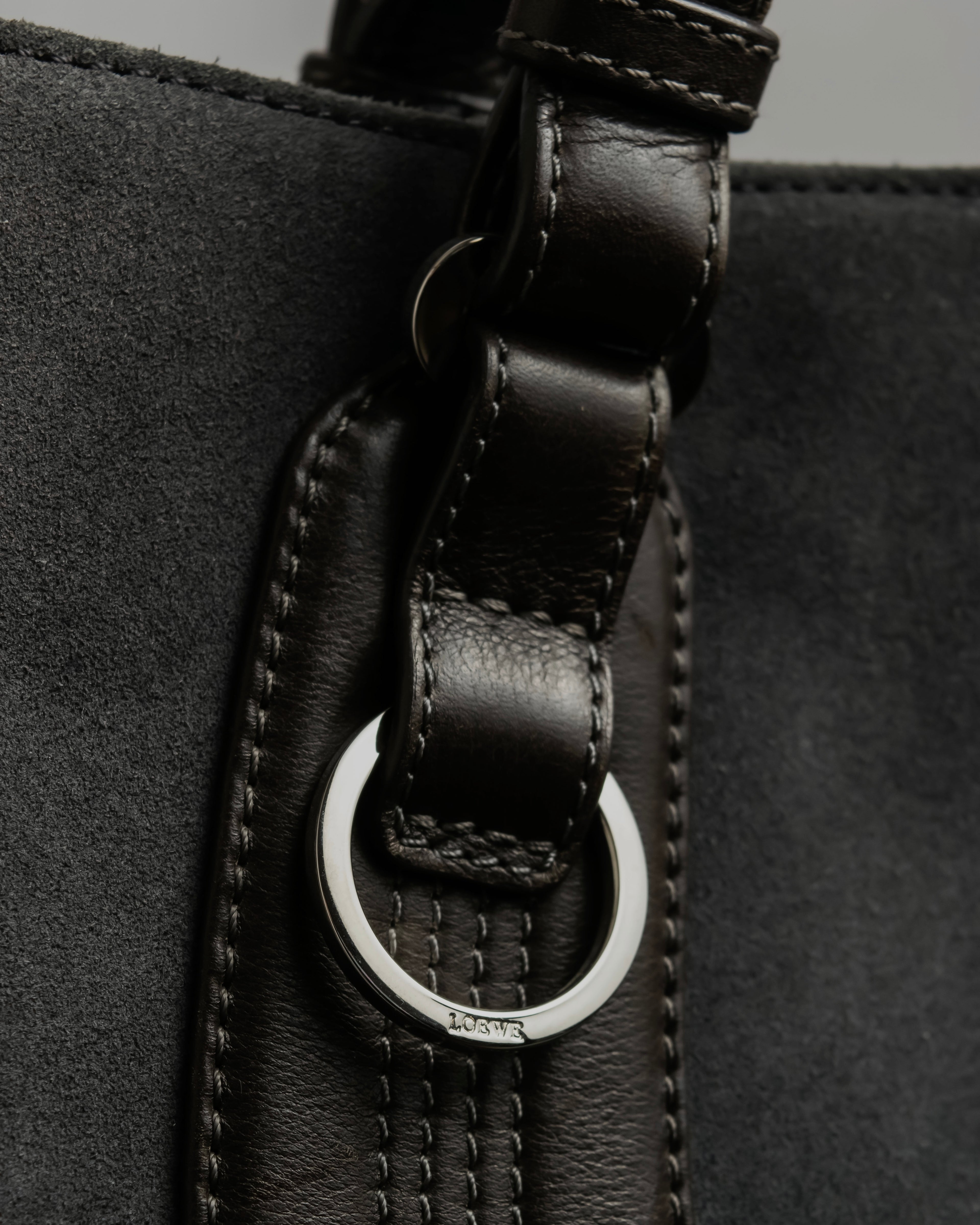 "LOEWE" Harness design logo engraved suede leather hand bag