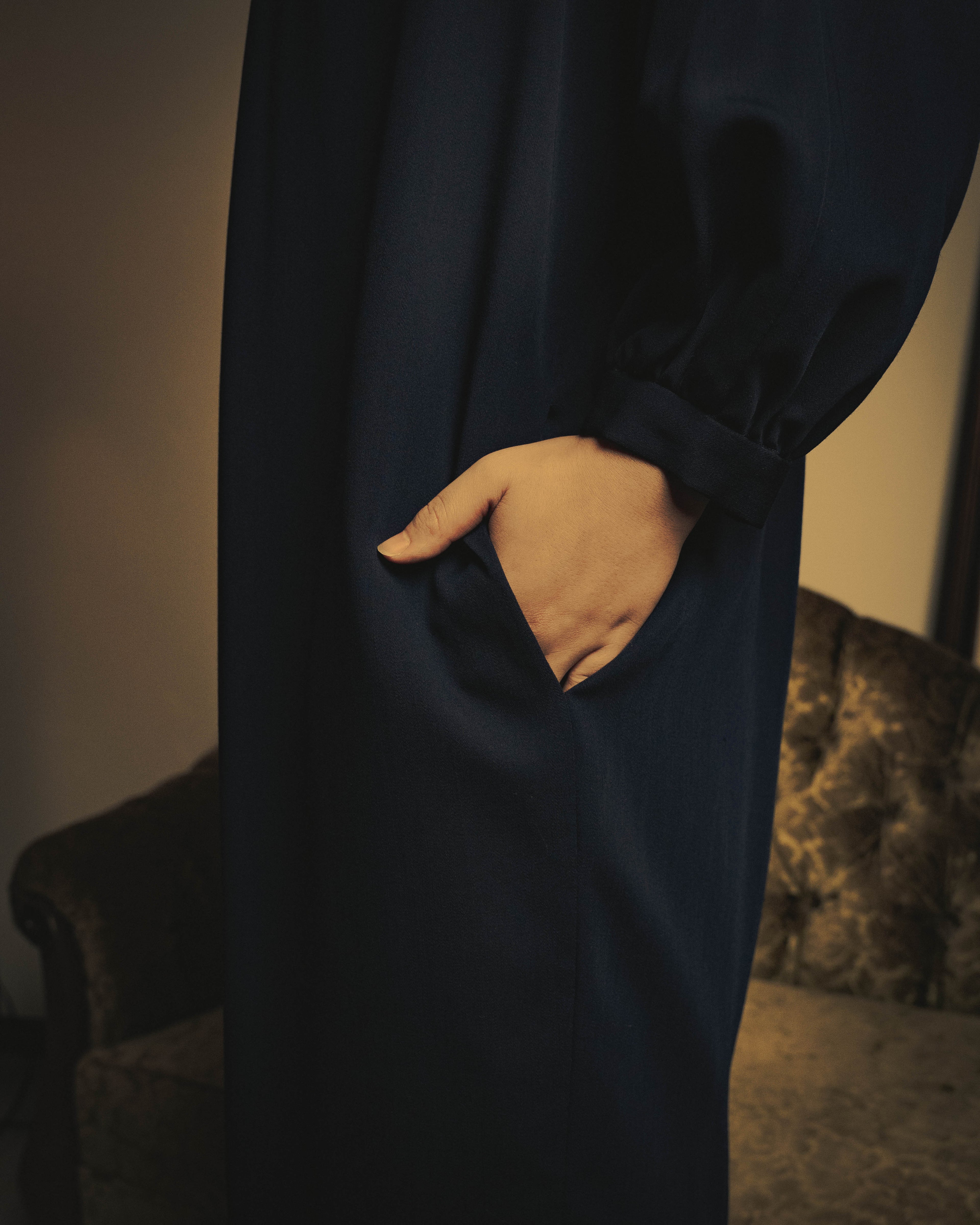 –SPECIAL– "Christian Dior" 80's-90's Sculptural high-neck long dress