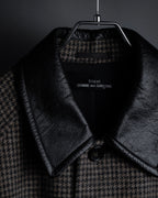 "tricot COMME des GARCONS" Leather collar design houndstooth pattern oversized long coat