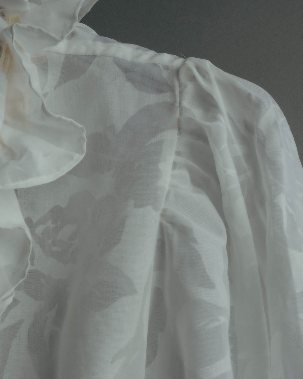 “Yves Saint Laurent” 80’s-90’s Sheer floral ruffle lingerie robe