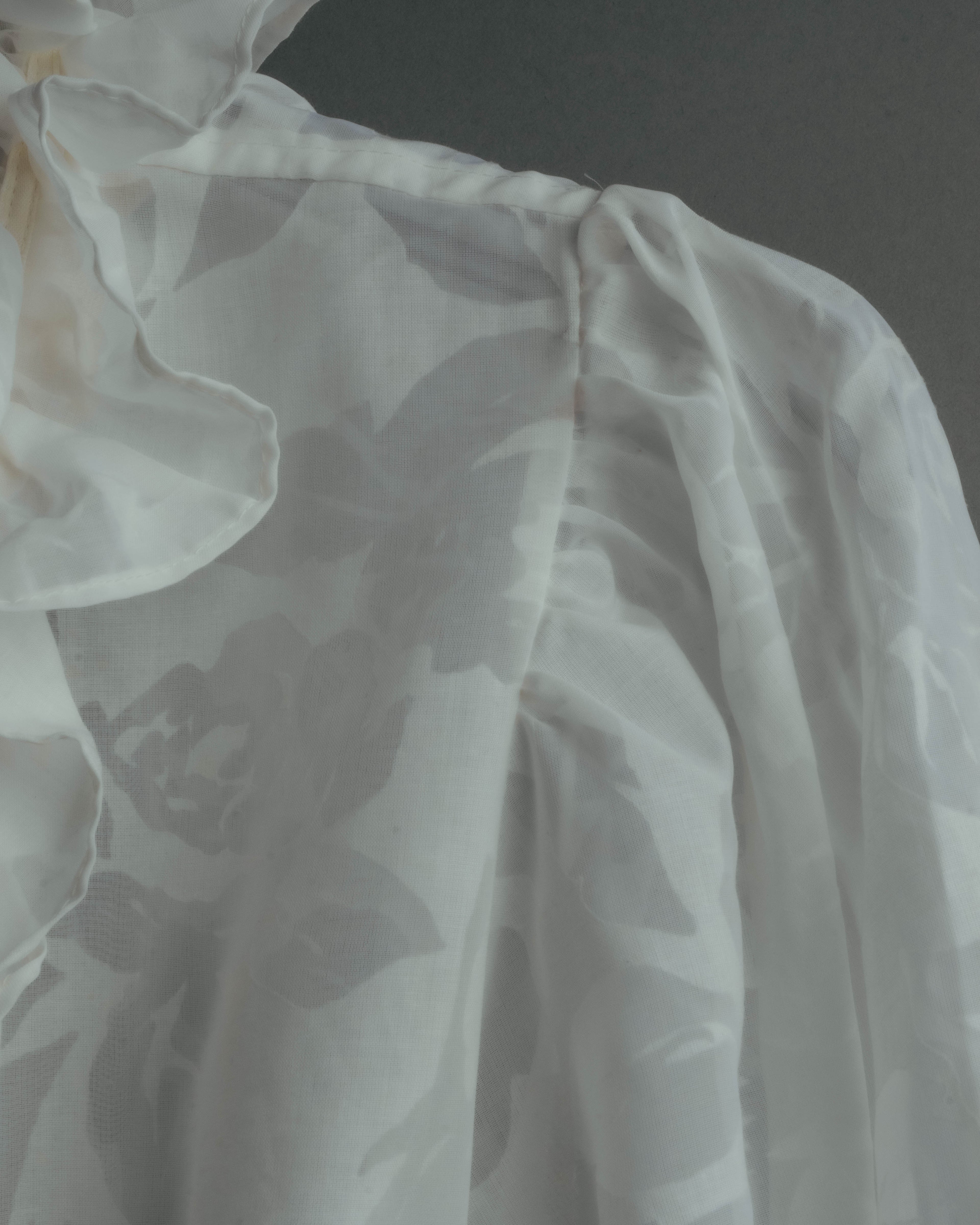“Yves Saint Laurent” 80’s-90’s Sheer floral ruffle lingerie robe