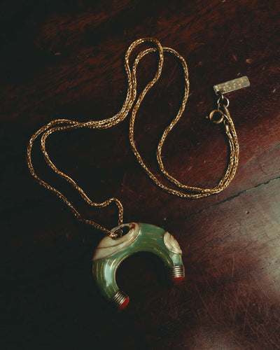 “BALENCIAGA” 70’s-80’s Sculptural green enamel horseshoe pendant necklace