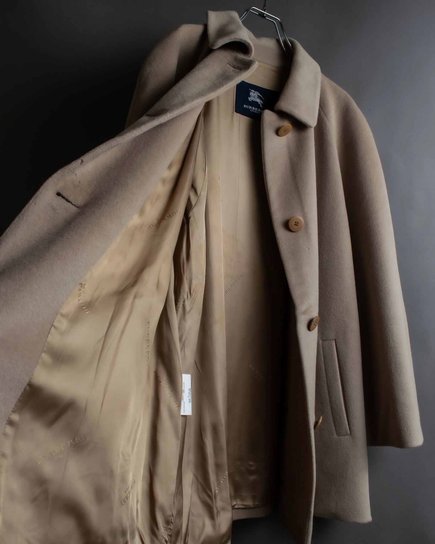 "BURBERRY" Angora mix mid length stand up collar coat