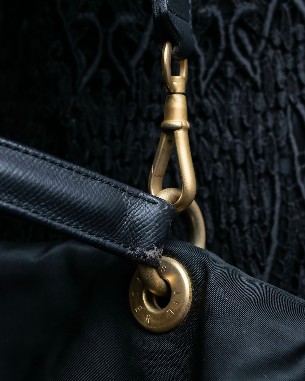 “JIL SANDER” Gold buckle 2 way nylon hand bag