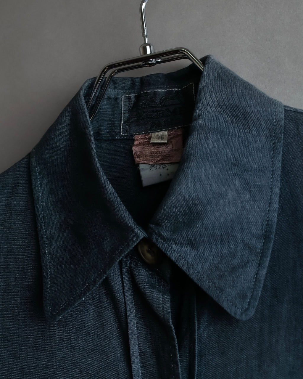 "HERMES" 90's Military detail linen long shirt dress