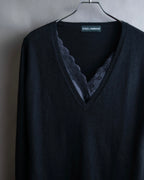 "DOLCE & GABBANA" Lace layered design V-neck knit
