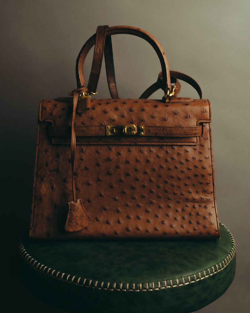 "JARDIN DES SACS" 80's-90's Structured ostrich leather top handle bag